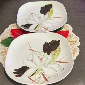 VINTAGE REDWING POTTERY LOTUS BRONZE 2 pcs. PLATTER